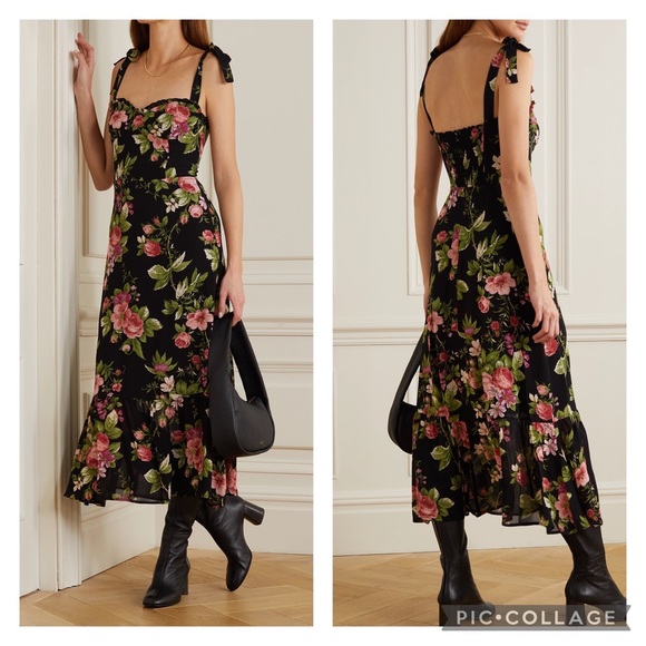 Reformation Dresses & Skirts - Reformation Nikita Sweetheart Neck Tie Shoulder Ruffle Hem Midi Cottage Garden